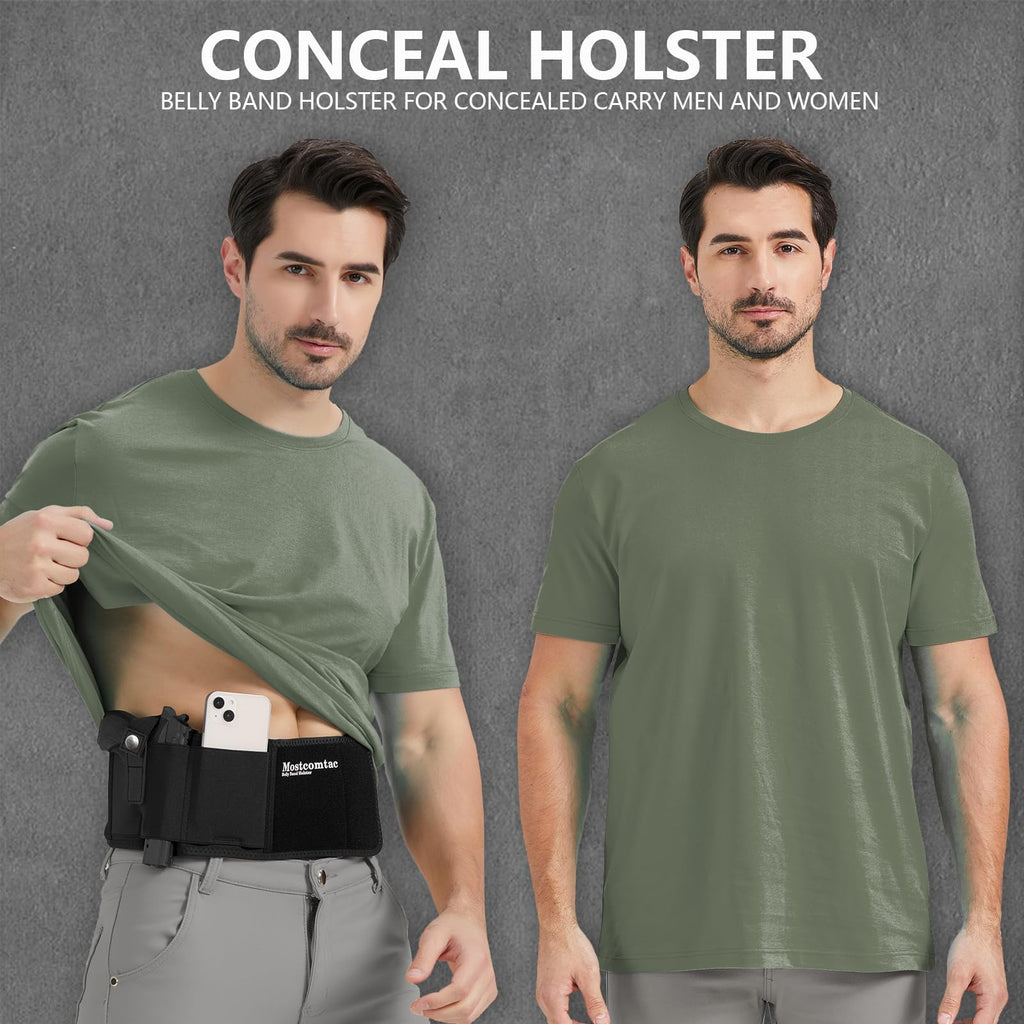 MOSTCOMTAC  Belly Band Holster for Concealed Carry, Gun Holster for Men Women, Breathable Concealed Carry Holster Fits Glock 19 17 42 43 43x, Ruger Lcp 380, Taurus for Most Pistols and Revolvers