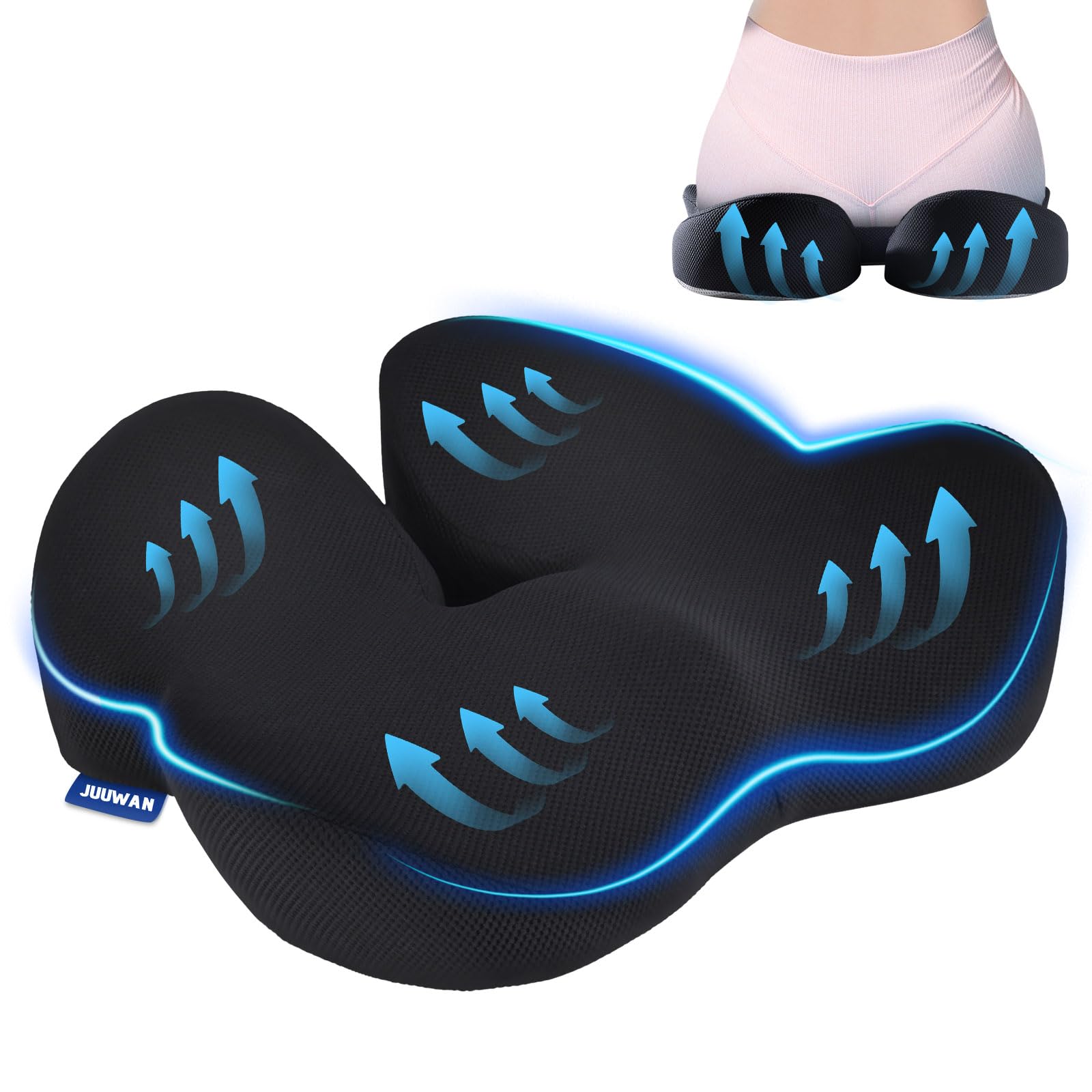 Juuwan Memory Foam Seat Cushion for Office Chair Pressure Relief Sciatica & Tailbone Pain Relief Memory Foam Coccyx Cushion for Long Sitting, for Home Chair, Gaming and Car Seat Cushion
