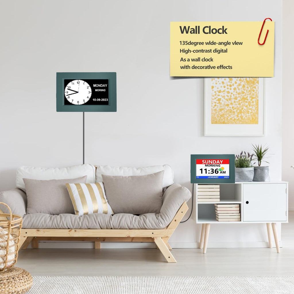LXBYJKJ 7 Inch Digital Clock with Day and Date for Elderly Alzheimer's Dementia Clock Customizable Alarms and Medicine Reminders 3 Display Modes Large Font Digital Alarm Clock for Seniors Green