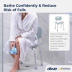 Drive Medical RTL12202KDR Shower Chair with Back, Adjustable Stool with Suction Feet, Shower Seat for Inside Shower or Tub, Bathroom Bench Bath Chair for Elderly and Disabled, 300 LB Weight Cap, Grey