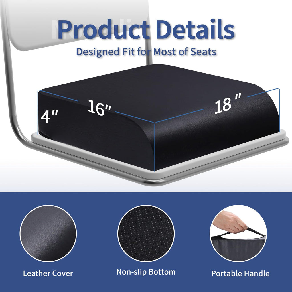 YOUFI Large Seat Cushion, 4 Inch Thick Memory Foam PU Leather Cushion for Sciatica, Hip, Low Back Pain Relief, Supportive Butt Pillow for Office Chair, Wheelchair