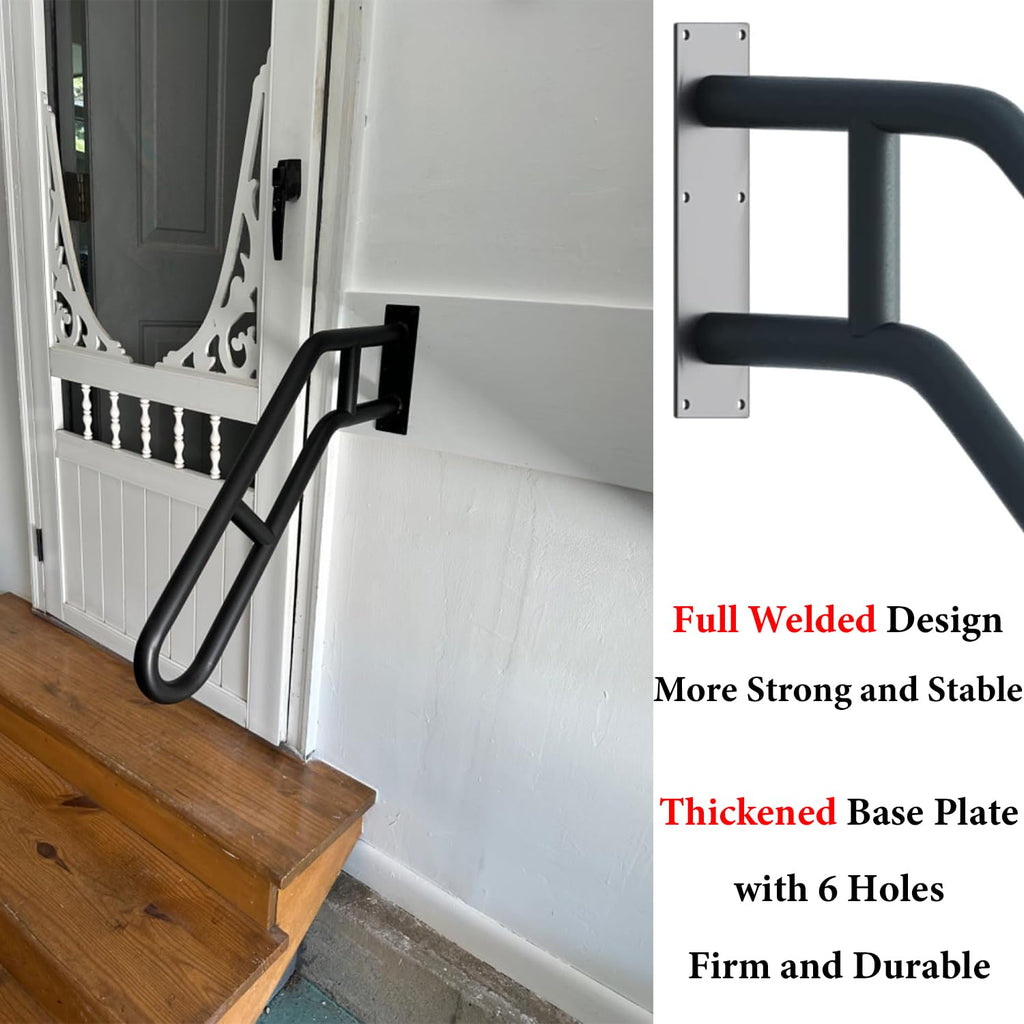 Upgraded Stair Handrails for 1-3 Steps, Wall Mounted Safety Grab Bar with Matte Finish, 27" Length Handrails for Outdoor and Indoor, Hand Rail with 2 Anti-Skid Crossbar Good for Elderly,Kids,Disabled
