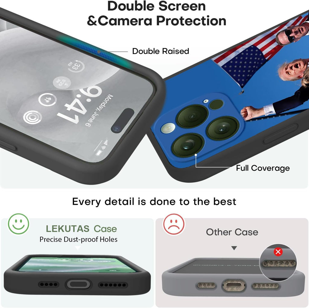 lekutas Trump Case for iPhone 15 Pro Case 6.1 inch, Shockproof Protective Cover Phone Case for iPhone 15 Pro, Upgraded Premium Silicone & Camera Protection Blue