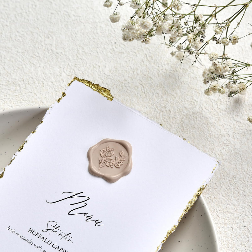 UNIQOOO Wax Seal Stickers - Eucalyptus Wedding Invitation Envelope Seal Stickers, 50 Pcs Self- Adhesive Taupe Stickers, Perfect for Invitation, Christmas, Gift Wrapping
