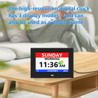 LXBYJKJ 7 Inch Digital Clock with Day and Date for Elderly Alzheimer's Dementia Clock Customizable Alarms and Medicine Reminders 3 Display Modes Large Font Digital Alarm Clock for Seniors Black
