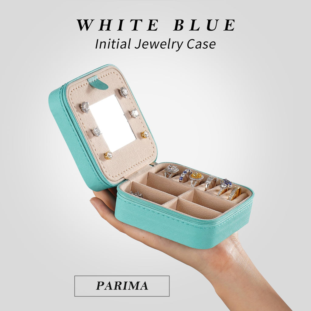 Parima Christmas Gifts List 2024 Ideas - Personalized Initial Travel Jewelry Case, 4 5 6 7 8 9 10 11 12 Year Old Girl Birthday Gifts Christmas Gifts for Daughter Granddaughter - Letter E, Aqua Blue