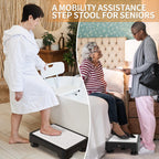 Ronlap One Step Stools for Adults, Portable Safety Step Platform for Seniors Small Plastic Bedside Step Stool Mobility Wide Step Stools Elderly Assistance for Shower Bed Car Stair Outdoor, Black-White