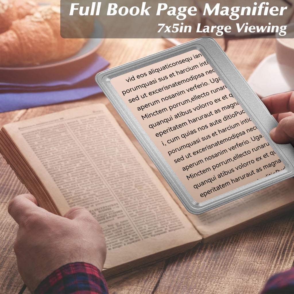 [2 Pack] 5X Magnifying Glass for Reading Large Page Viewing Area Magnifiers Lightweight Handheld Magnifier for Reading Seniors and Low Vision Person Silver