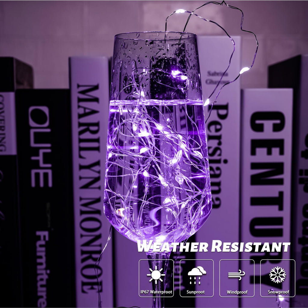 Fairy Lights 66 ft 200 LED USB Twinkle String Lights Plug in Silver Wire Lights with Remote and Timer 8 Modes Outdoor Waterproof Starry Lights DIY Party Wedding Christmas Decoration（Purple）