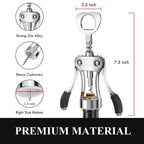 Wine Opener, Heavy-Duty Zinc Alloy Wing Corkscrew, Premium Beer Bottle Opener, Multifunctional Wine Accessories with Ergonomic Handle and Sharp Screw, for Kitchen, Bar, Restaurant (SILVER)