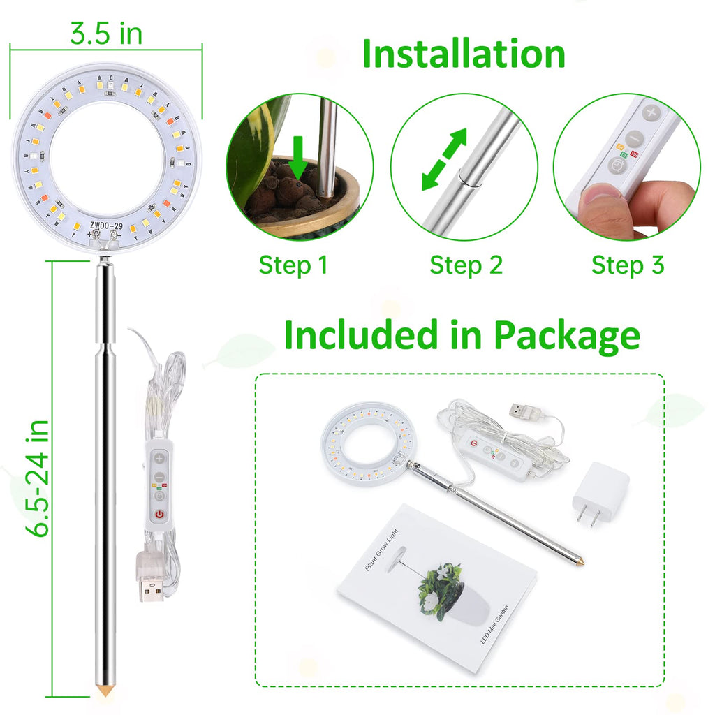 ROMSTO Grow Lights for Indoor Plants, LED Full Spectrum Plant Light for Indoor Plants, Height Adjustable Grow Light with 10 Dimmable Brightness, 8/12/16H On/Off Timer, Ideal for Small Plants,3 Packs