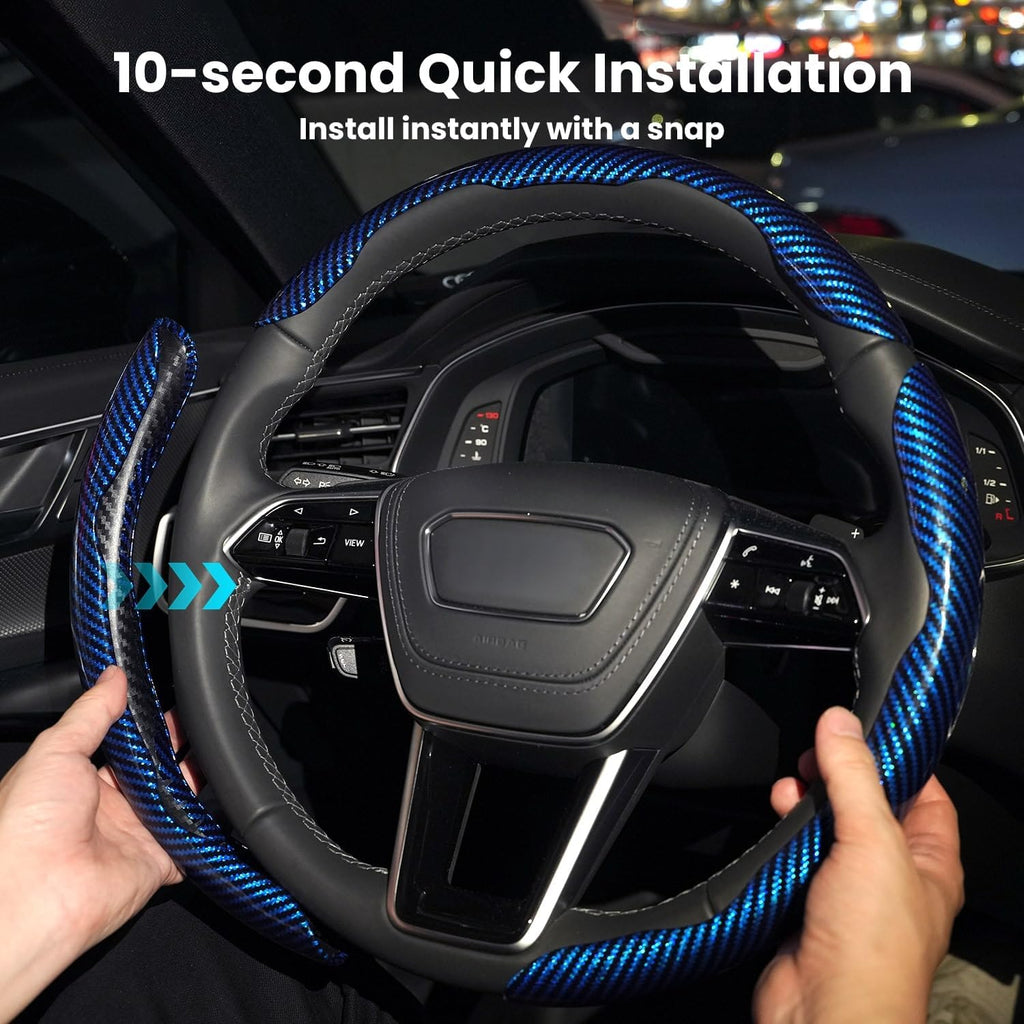 Hiseanllo Carbon Fiber Steering Wheel Cover 3PCS Set – Anti-Slip, Scratch-Resistant, Universal Fit for 14–16 Inch Wheels – Interior Car Accessories for Cars, SUVs, Trucks (Black)