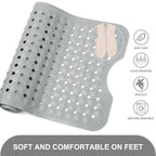 Bath Tub and Shower Mats, Non Slip 40 x 16 Inch Extra Large Bathtub Mat, Machine Washable Bathmat with Drain Holes, Suction Cups for Bathroom Floor, Gray