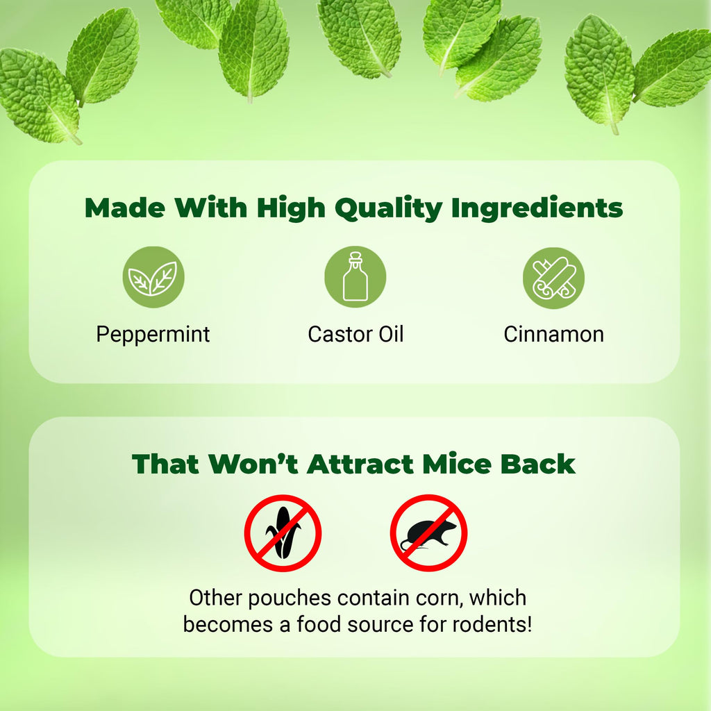 Mighty Mint Mouse Repellent Pouches – Peppermint, Castor Oil & Cinnamon Formula – Natural Indoor Deterrent for Mice and Rodents – Plant-Based, Long-Lasting Protection – 12 Count