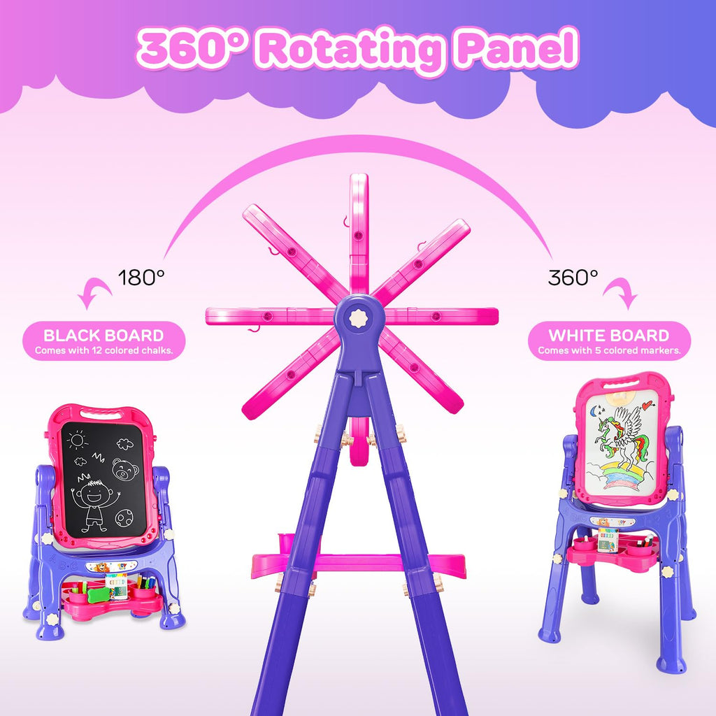 STEAM Life Easel for Kids Art Easel for Toddler Easel - 4in1 Double-Sided Large Magnetic Board Kids Chalkboard Easel Drawing White Board for Kids Magnetic Letters Numbers Christmas Gift for Kids Girls