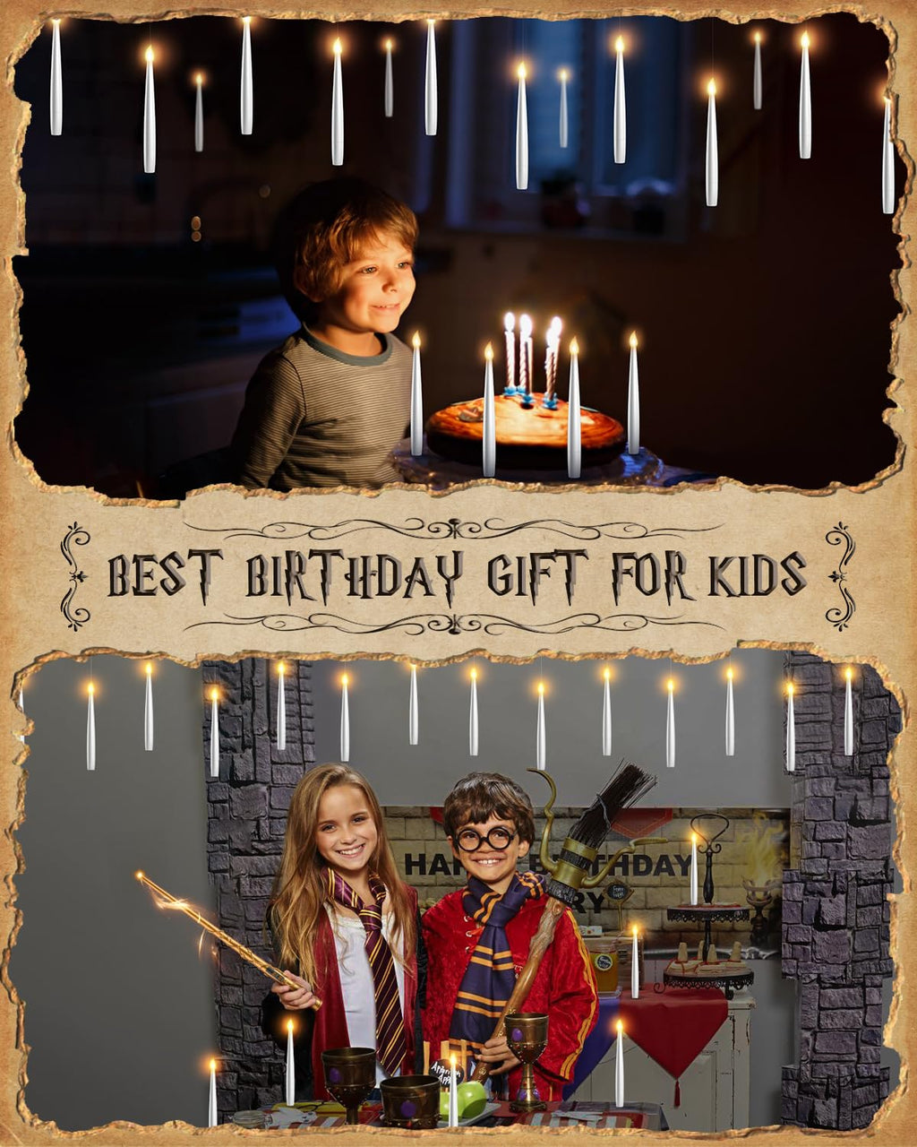 Floating Candles with Wand - 12 Pack Halloween Decorations Magic Flameless Candles Flickering Warm Light LED Hanging Candle Remote, Battery Operated Candles for Christmas Outdoor Indoor Party Decor