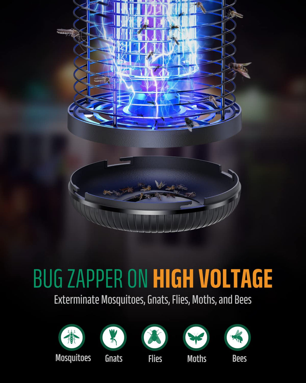 Buzbug Durable LED Bug Zapper Electronic Mosquito Killer, Ten Years Life Span Lamp, Fly Zapper for Insects, High-Powered, Indoor and Outdoor Use, MO008C