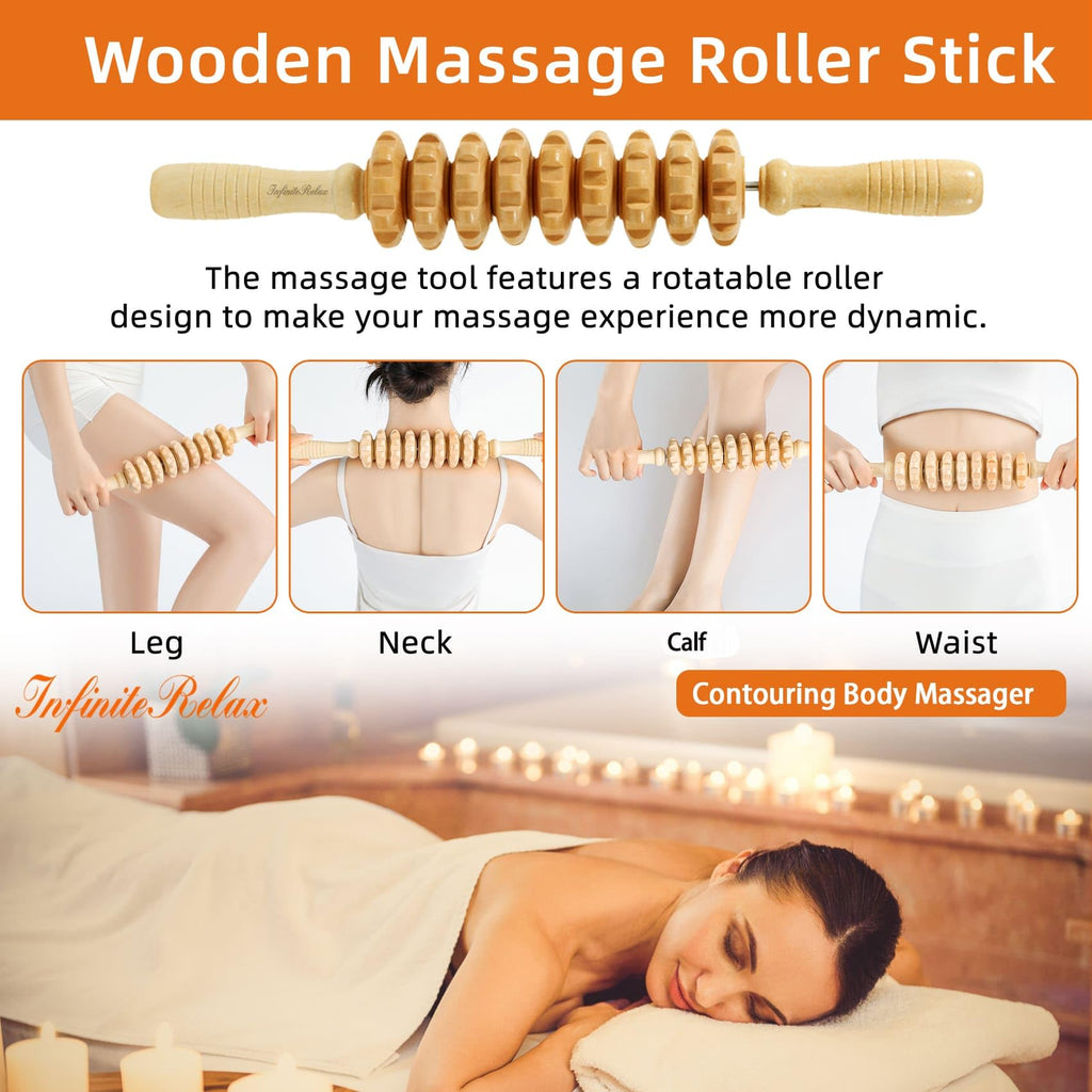 InfiniteRelax 3-in-1 Wood Therapy Massage Tools for Body Shaping Professional, Wooden Lymphatic Drainage Massager, Maderoterapia Kit Colombiana Cellulite Massager