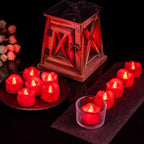 Windshell Red Flickering Flame Tealight Candles with 6H Timer (No Remote), Melting Design, Battery Operated LED Flameless Tea Lights for Party, Wedding, Christmas and Valentine's Day, Pack of 12