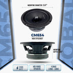 ORION Cobalt CM654 High Efficiency 6.5" Mid-Range Bullet Loudspeakers, 1000W Max Power, 250W RMS, 4 Ohm, 1.5" Voice Coil - Pro Car Audio Stereo, Midrange Speakers (Pair)