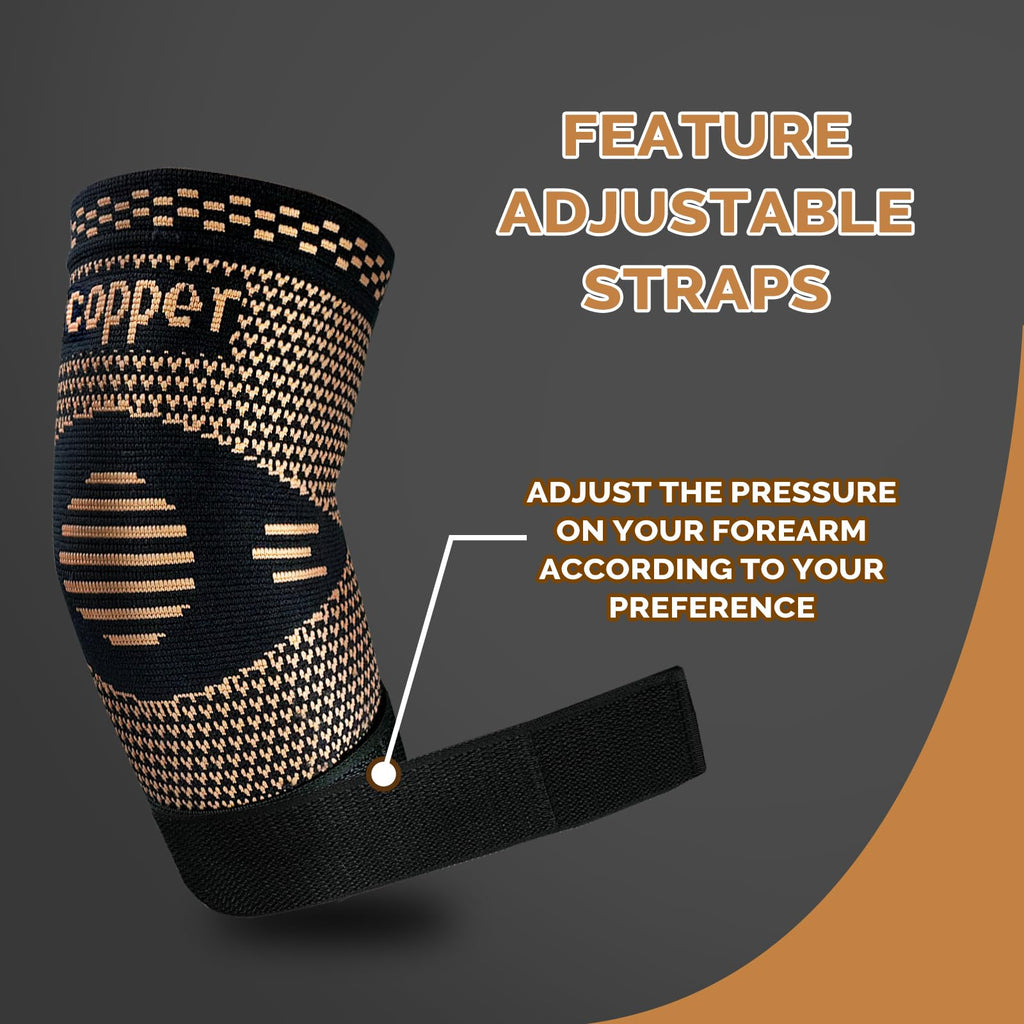 Copper Elbow Sleeve,Elbow Compression Sleeve, Elbow Brace For Tendonitis and Tennis Elbow,Golfers, Arthritis, Bursitis. Elbow Pain Relief,Weightlifting, Fit for Men & Women (X-Large, Strap Style)