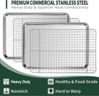 Jelly Roll Pan with Cooling Rack Set [2 Baking Pans + 2 Baking Racks], CEKEE Stainless Steel Baking Sheet Tray with Wire Rack Set, Commercial Quality, Rust Proof & Nonstick, Size 15.94 x 12 x 1 Inch