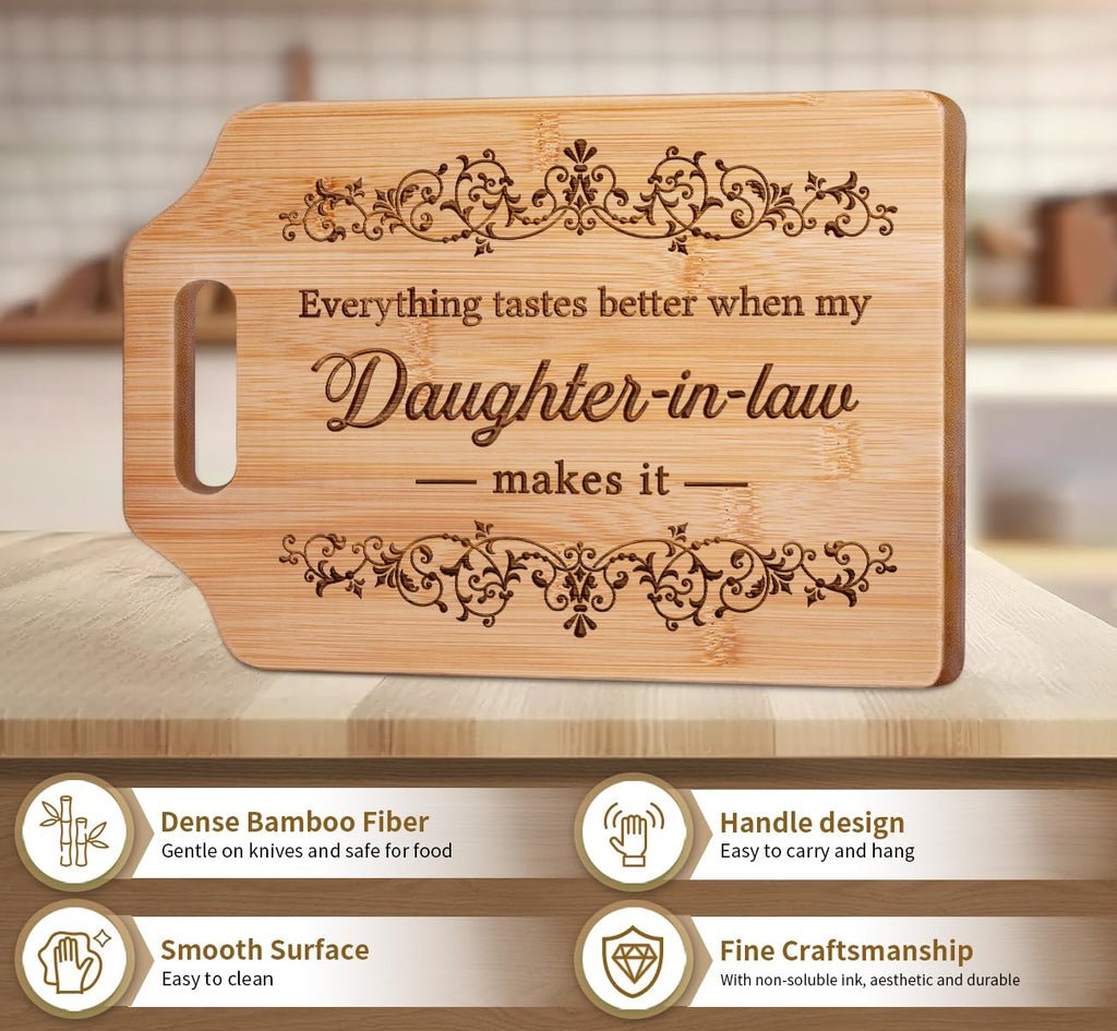AceThrills Daughter in Law Gifts -12.3"L x 8.7"W x 0.4"Th Engraved Bamboo Cutting Board - Gifts for Daughter in Law Gifts from Mother in Law, Daughter in Law Christmas Birthday Gifts