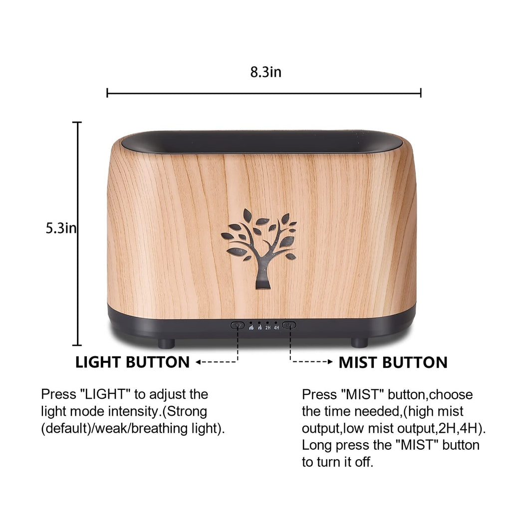 Toleker Essential Oil Diffuser, Noiseless Flame Diffusers for Essential Oils Large Room, Waterless Auto Shut-Off, Time Setting, 240ml (Wood Grain)