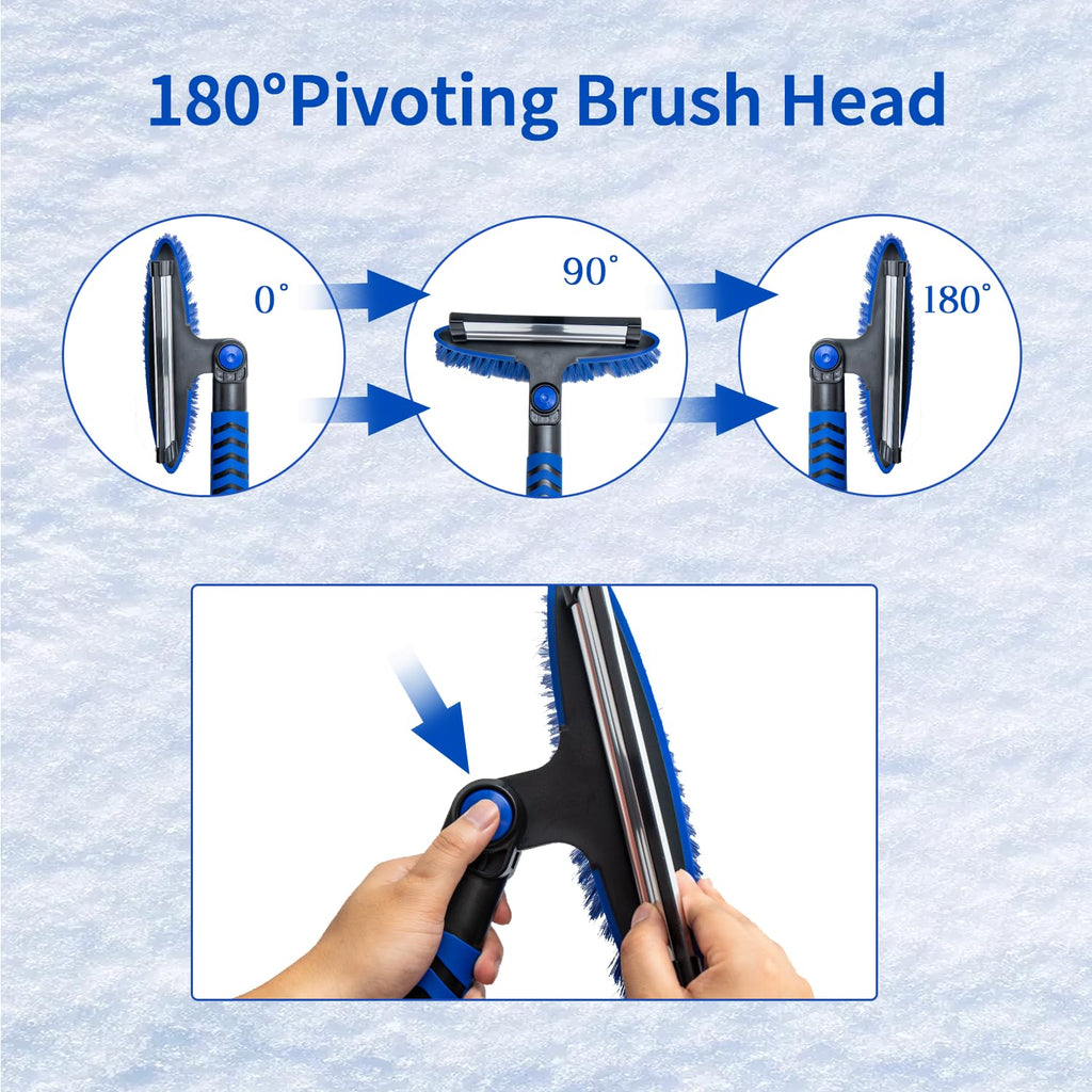 KOKKING 4 in 1 Snow Shovel Kit Extendable Snow Brush 180°Pivoting with Ice Scrapers & Snow Brushes with Foam Grip for Car, Trucks, SUVs, Vehicle (Blue)