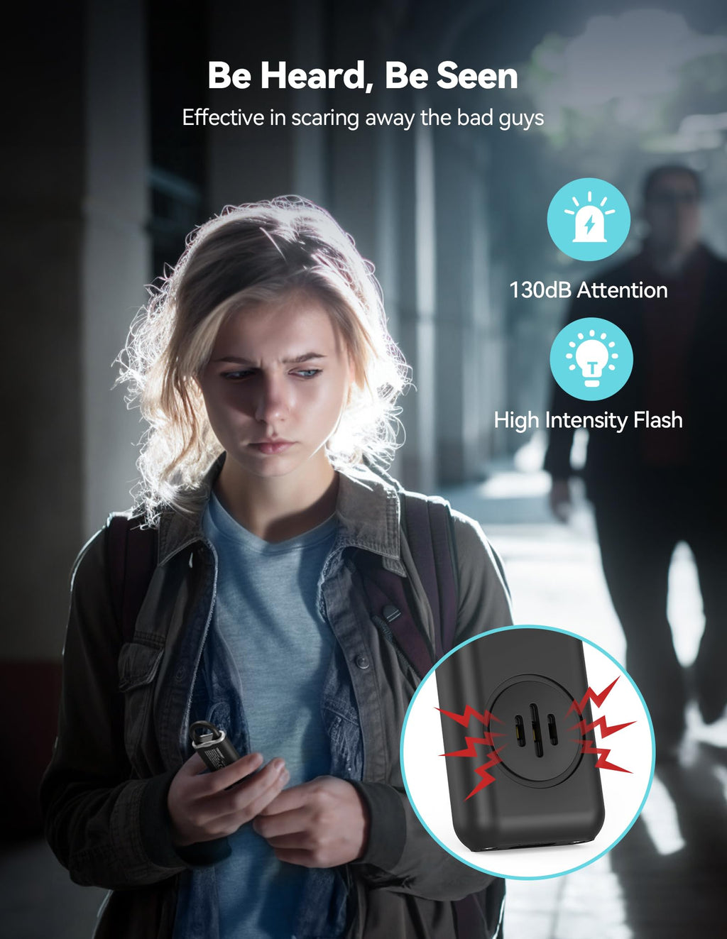 TECKNET Rechargeable Personal Safety Alarm for Women, 130dB Self Defense Keychain Alarm with SOS Strobe Light, Low Battery Notice, Personal Alarm Loud Siren Safety Keychain for Girls Kids Elderly