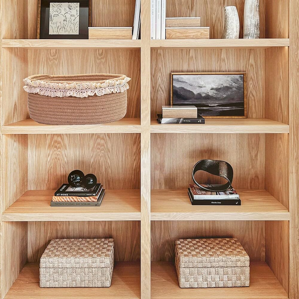 Yimi's Dream Baskets for Gifts Empty, Small Brown Storage Basket for Shelves, Decorative Jute Woven Basket for Nursery, Baby Shower, Christmas, Families (Oval, 12"x 8"x 5")