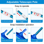 CKE Upgraded 12 Feet Thicken 1.3mm Blue Aluminum Telescoping Swimming Pool Pole,Adjustable 3 Piece Expandable Step-Up,Attach Connect Skimmer Nets,Rakes,Brushes,Vacuum Heads with Hoses, Universal 1.25"