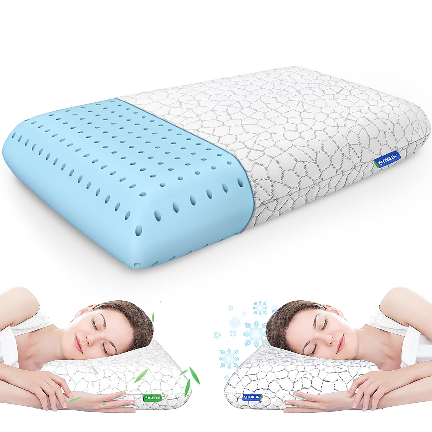 CushZone Memory Foam Pillows for Sleeping, Cooling Pillow with Removable and Machine Washable Cover, Bed Pillow for Side, Back and Stomach Sleepers, King Size (1 Pack)