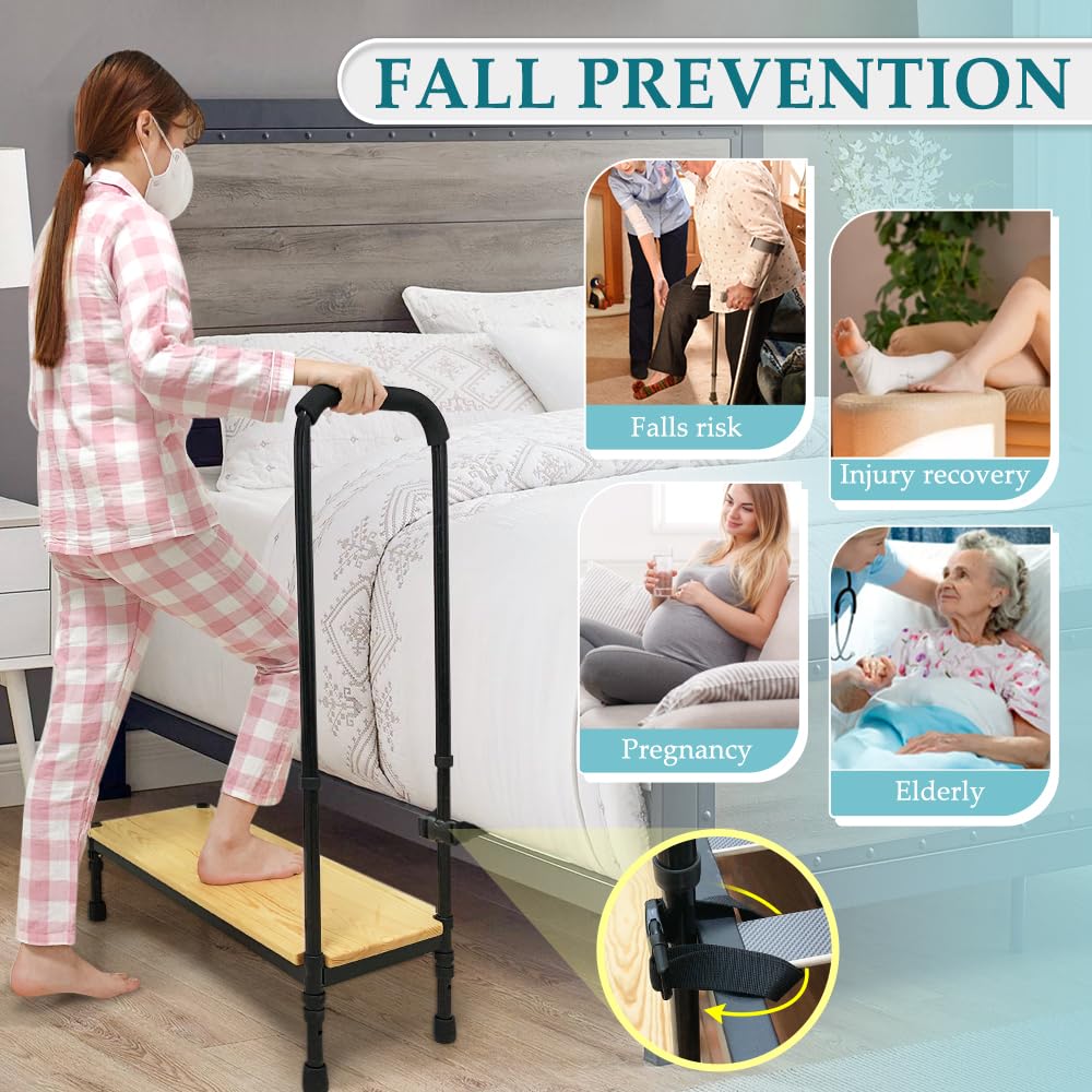 Bed Step Stool with Handle for Elderly Adults Medical Stepping Stool SUV Car Bariatric Handicap Seniors Safety Bedside Foot Step for High Beds with Adjustable Assist Handle Wide Platform