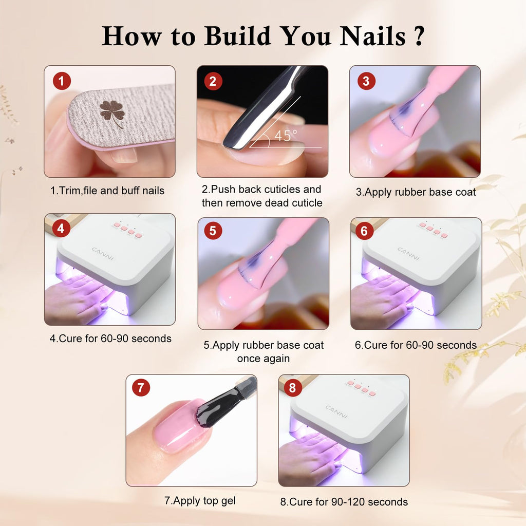 Rubber Base Gel Nail Polish Set- 6 Pcs 9 Ml Transparent Pink Rubber Base for Nails, Soak Off LED Nail Gel Manicure Kit DIY at Home Salon Gifts