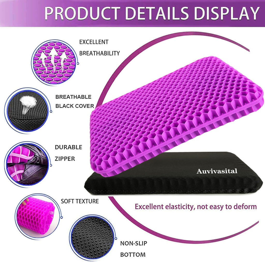 Auvivasital Plus Size Gel Seat Cushion for Long Sitting, Extra Large and Thick Pressure Relief Seat Cushion for Back, Hip, Sciatica, Tailbone Pain, Use for The Car, Office, Wheelchair, Stadium.(Pink)