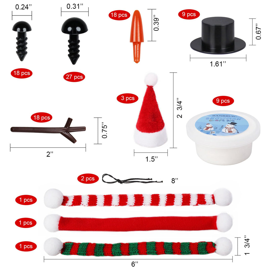BANBBUR 9Pack Build a Snowman Kit Snowman Crafts for Kids,Modeling Clay Snowman DIY Kit, Christmas Stocking Stuffers for Kids,Christmas Crafts Xmas Gift