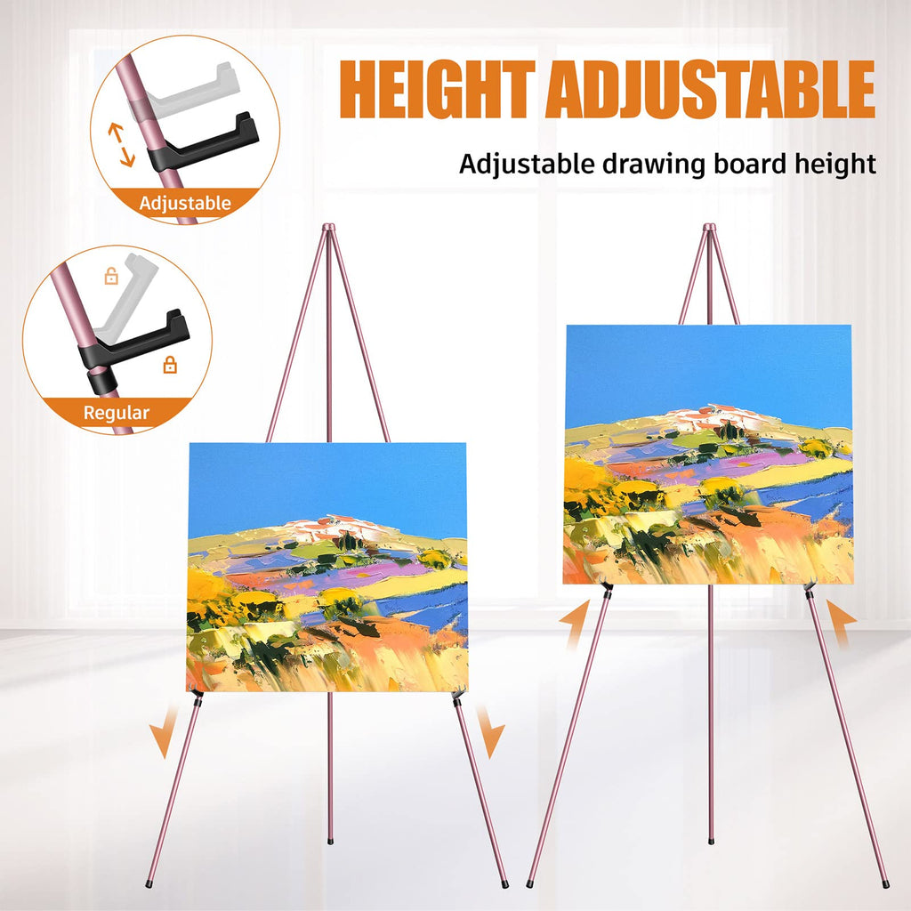 Easel Stand for Display, Aredy 63" Portable Painting Easel, Lightweight Metal Easels for Painting Canvas, Wedding Sign (2 Pack, Pink)
