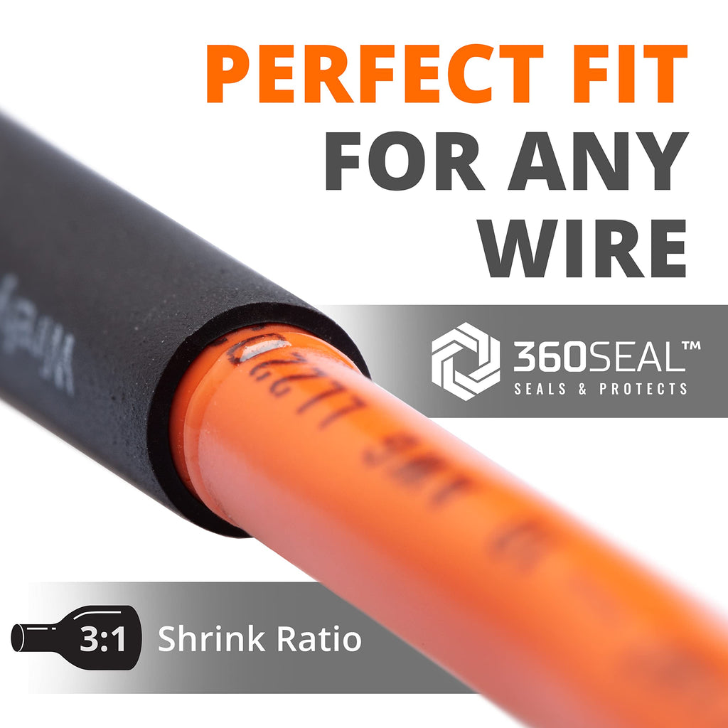 Wirefy | Heat Shrink Tubing - 3/8" inch - 3:1 Ratio - Adhesive Dual Wall Waterproof - Heat Shrink Tube - Heatshrink Tubes - Black - 50 Feet Roll | Trusted UL Certification