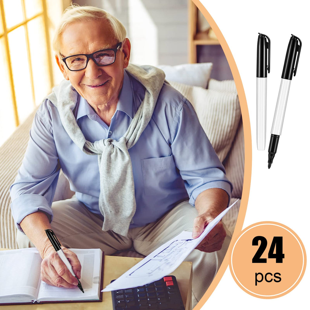 Colarr 24 Pcs Thick Tipped Low Vision Pen Black Ink Visual Pen Easy to See Bold Pens with Felt Tip Quality Low Vision Aids for Low Vision Seniors Elderly Office Home Classroom Writing Reading