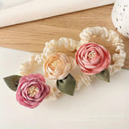 Elegant Satin Flower Hair Scrunchies Set, Handmade Camellia Hair Bands for Women, Fashion Floral Elastic Ponytail Holders