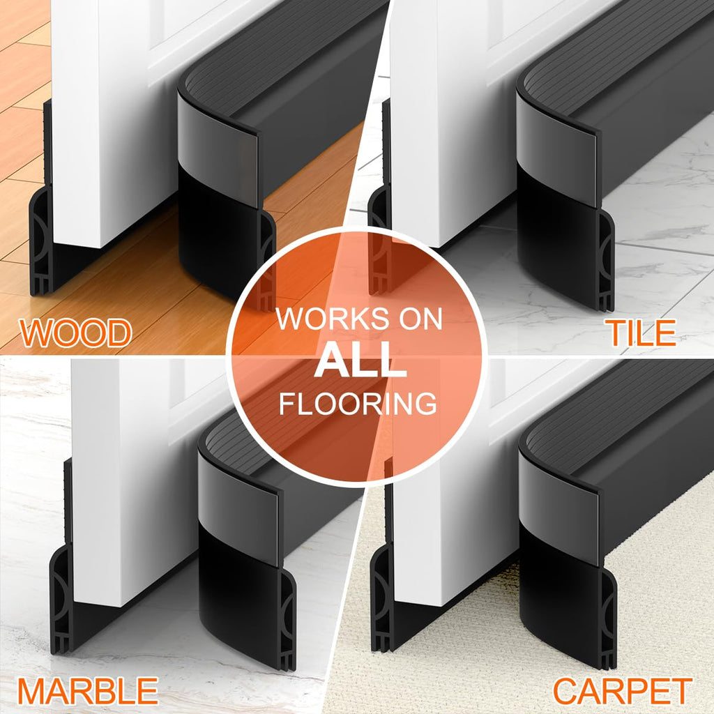 Door Draft Stopper, Adjustable Weather Stripping Seal for Cold Insulation, Bottom/Under Sweep for Exterior & Interior Doors, Seal Blocker Noise, Black, 39 inches