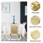 24Pack Disposable Plastic Tablecloths and Satin Table Runner Set White and Gold Dot Tablecloth Gold Satin Table Runner for Wedding Birthday Baby Shower Anniversary Christmas New Year Party Decorations