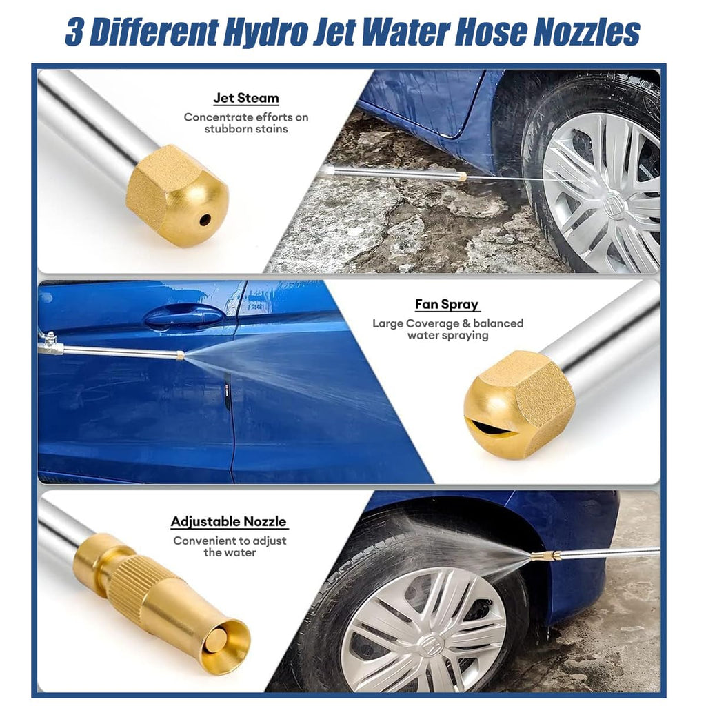 Raddile Hydro Jet High Pressure Power Washer - Magic Power Washer Extendable Wand, Flexible Water Hose Universal Nozzle, Gutter Patio Car Pet Window Cleaning (18inch-Blue)