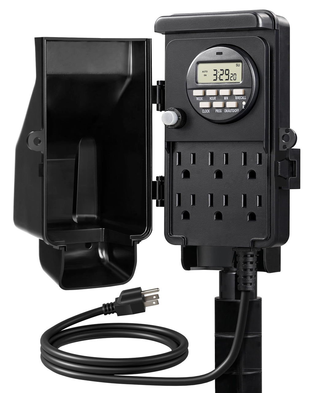 DEWENWILS Outdoor Digital Power Strip Timer, Outdoor Multi Socket Timer, Waterproof 6 Outlet Garden Power Stake, 6ft Cord, for Garden, Halloween/Christmas Decoration Lights, 15A Heavy Duty