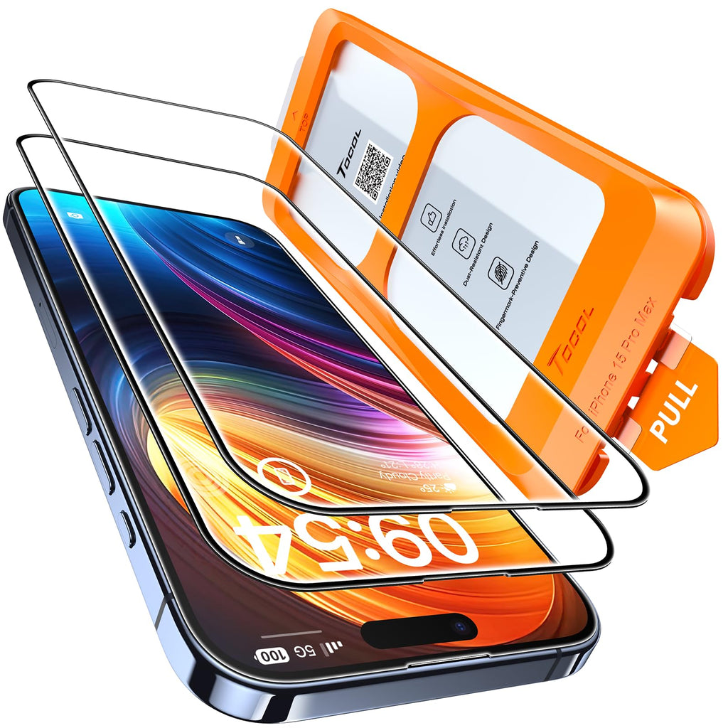 TOCOL for iPhone 15 Pro Max Screen Protector, [9H Hardness] [Military Grade Shatterproof] HD Tempered Glass for iPhone 15 Pro Max Full Coverage Screen Protector, Easy Installation, 2 Pack