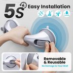 TAILI Shower Grab Bar, 12 Inch Shower Handle for Bathtubs and Showers for Elderly, Suction Grab Bars for Seniors Bathroom Safety Handle for Elderly, No Drilling Removable, Silver