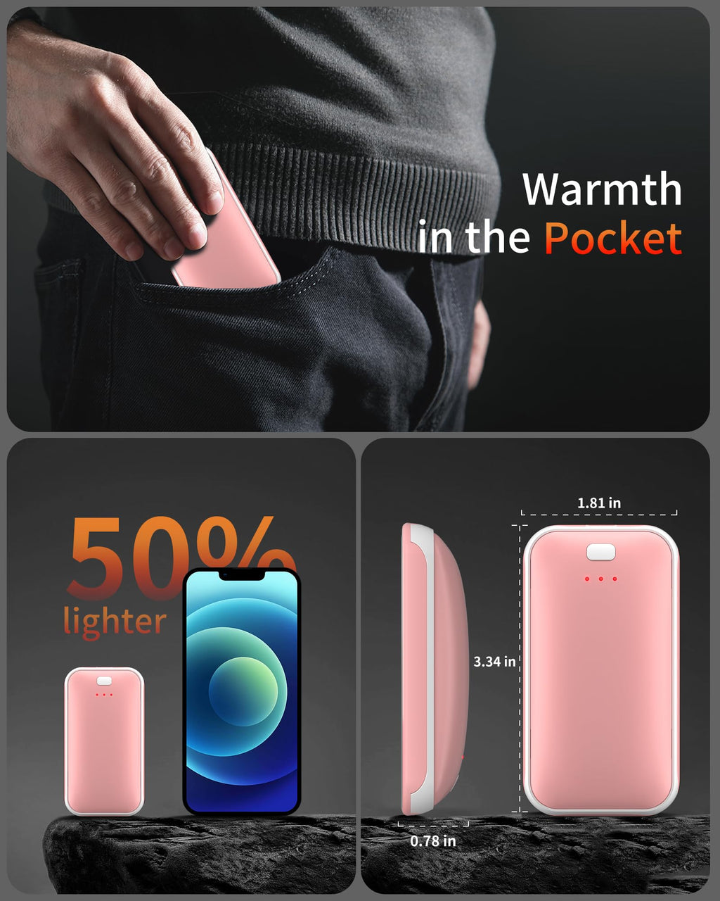 Hand Warmers Rechargeable, 2 Pack 4000mAh Electric Handwarmer, Portable Pocket Heater Handwarmers, Gifts for Men, Women, Christmas, Outdoor, Indoor, Golf, Camping, Hunting Accessories