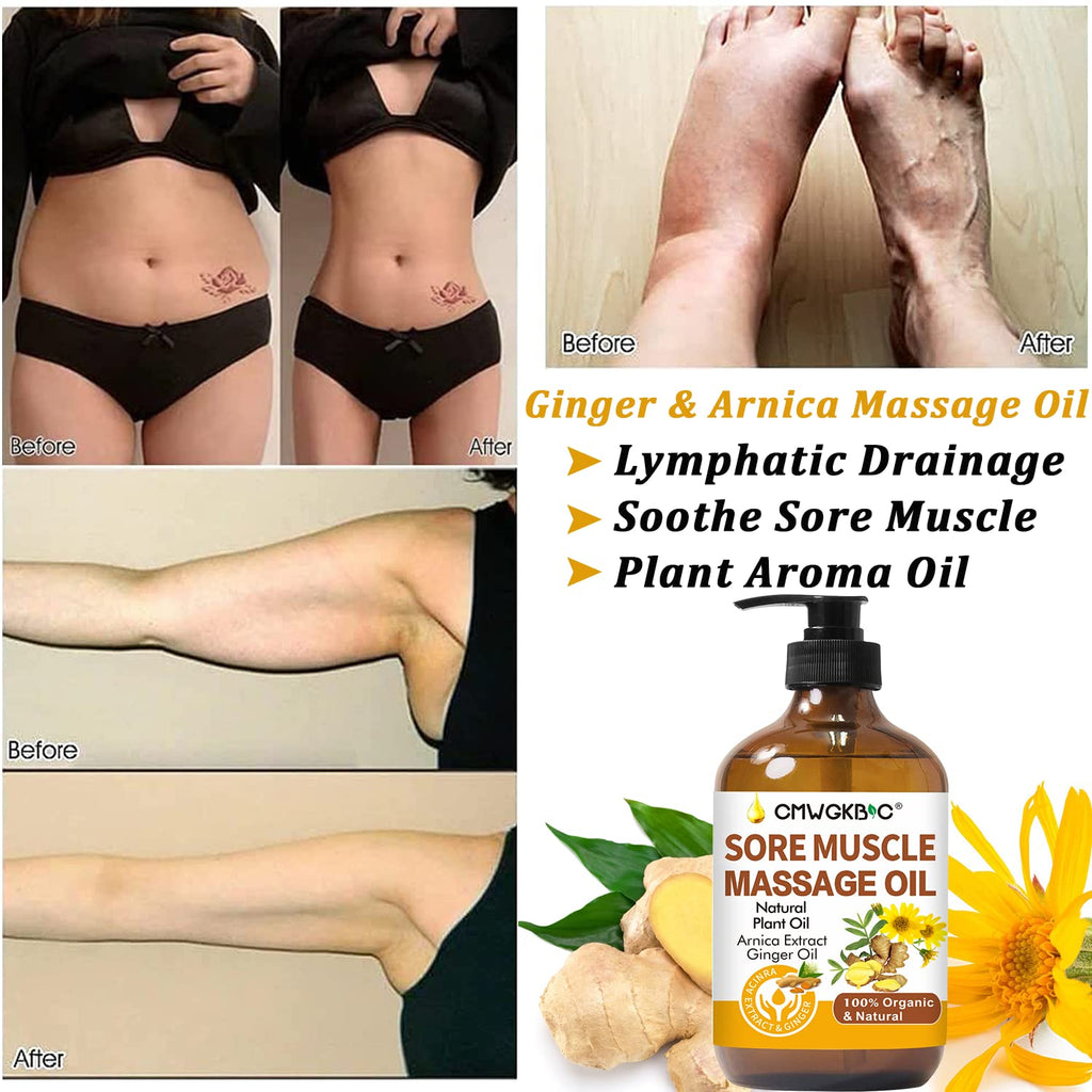 Massage Oil for Massage Therapy Kit,Ginger Oil Lymphatic Drainage-Arnica Sore Muscle Oil Massage &Lavender Oil Relaxing Massage Oils,Massage Kit With Massage Roller Ball Valentines Gifts for Men Women
