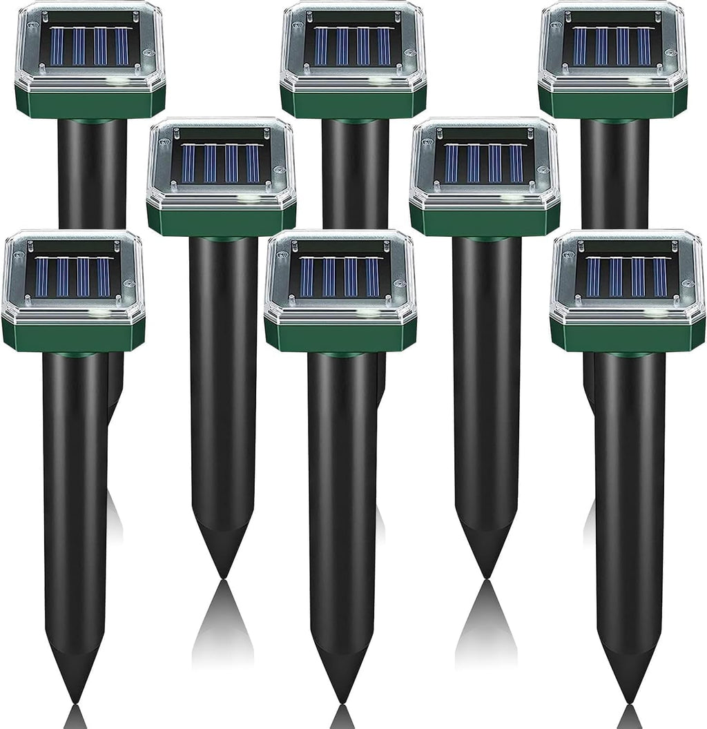 outtkitywi 8 Pc Mole Repellent Solar Powered Sonic Mole Deterrent Spikes, Snake Gopher Vole Repellent for Lawn Garden & Yard Gopher Deterrent, Groundhog Repeller